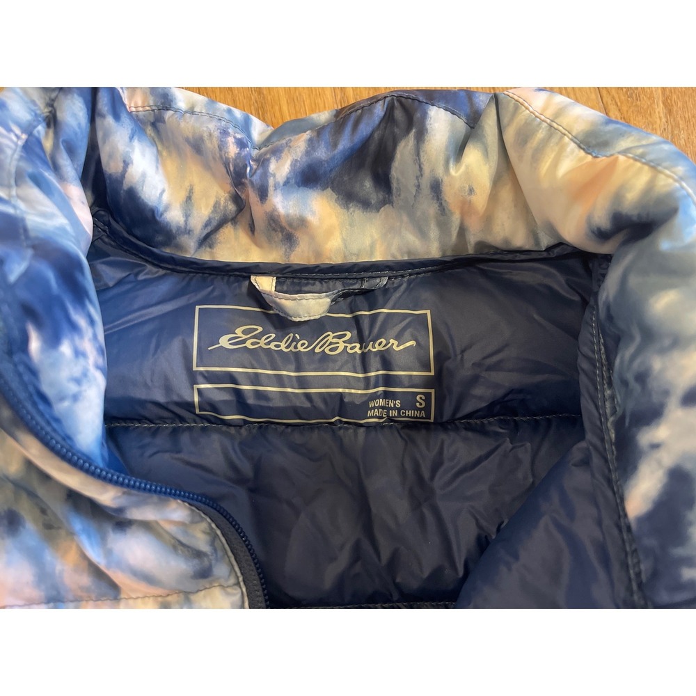 Eddie Bauer Down Waterfawl Feather Blend Blue Tie Dye Puffer Vest Full Zip EB650 - Picture 2 of 10